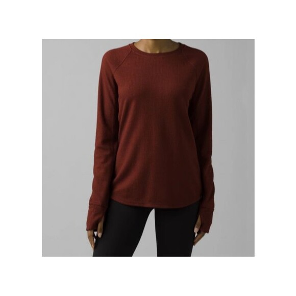 NWT New Womens S Prana Waffle Knit Wool Top Rhubarb Red Orange Cuffs Thumbholes